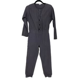 Pietsie Jumpsuit Womens Size Small Cargo Blue Long Sleeve Button Front Cotton